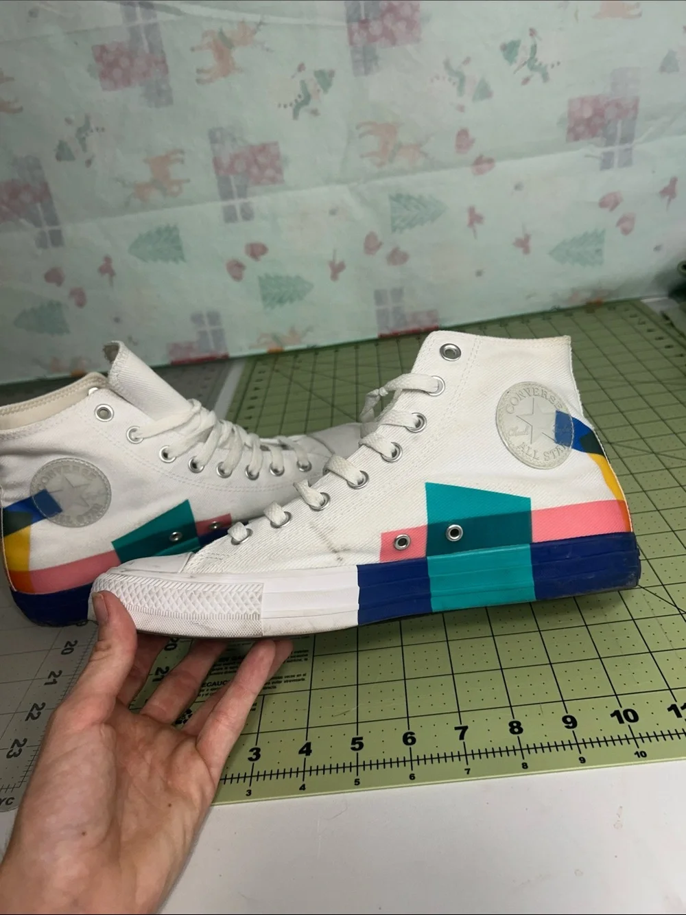 White High-Top Sneakers with Color Block Accent